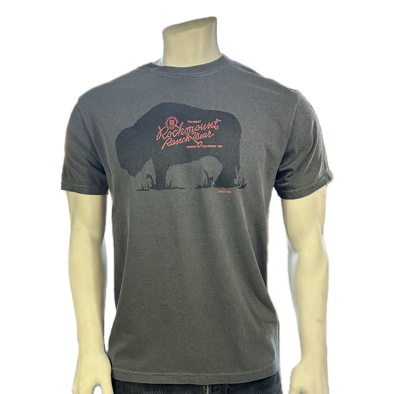 Men's Charcoal 100% Cotton American Bison Western T-Shirt