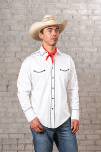 Men's Signature Solid White Western Shirt with Smile Pockets
