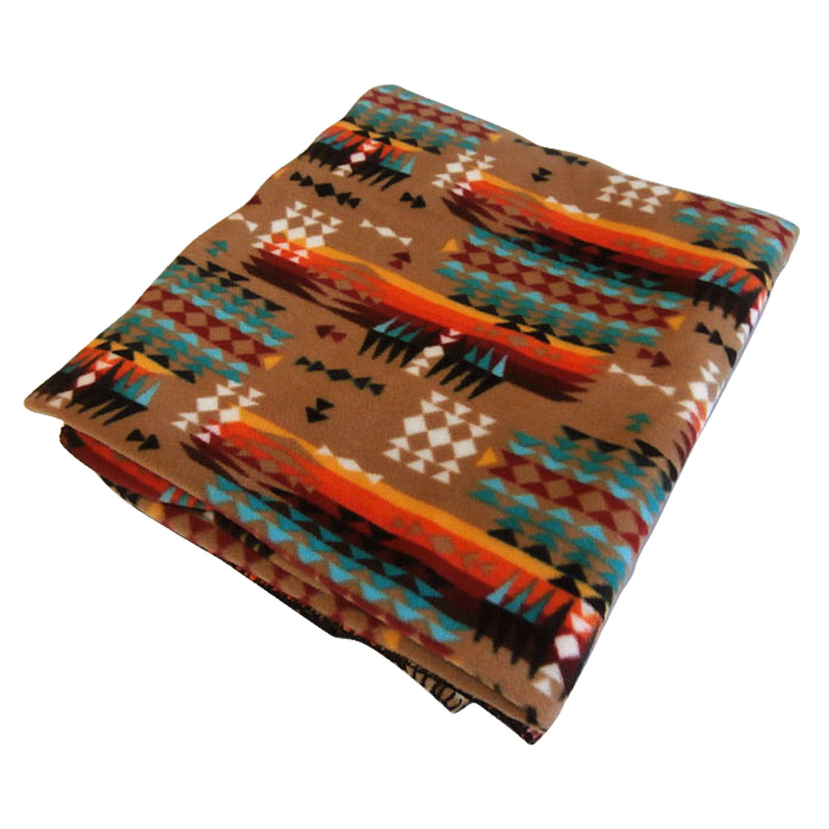 Native Pattern Fleece Western Blanket in Camel & Red - Rockmount