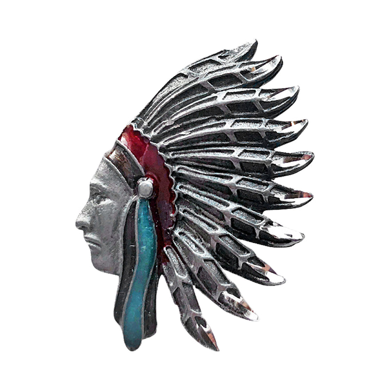 Pewter Indian Chief with Turquoise Western Bolo Tie - Rockmount