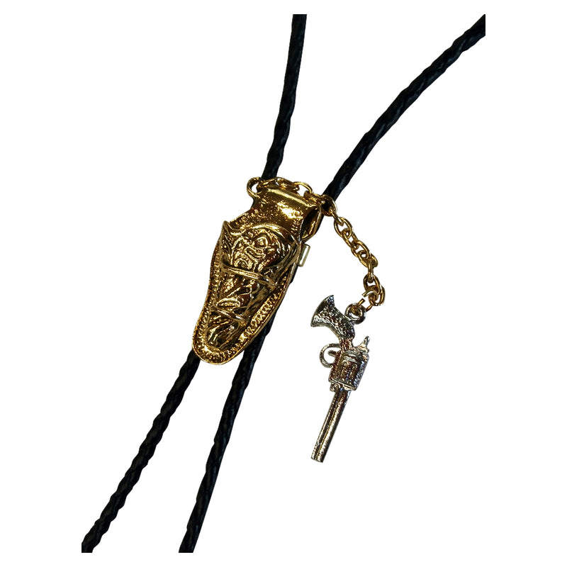 Gold Six-Shooter Pistol with Holster Western Bolo Tie - Rockmount