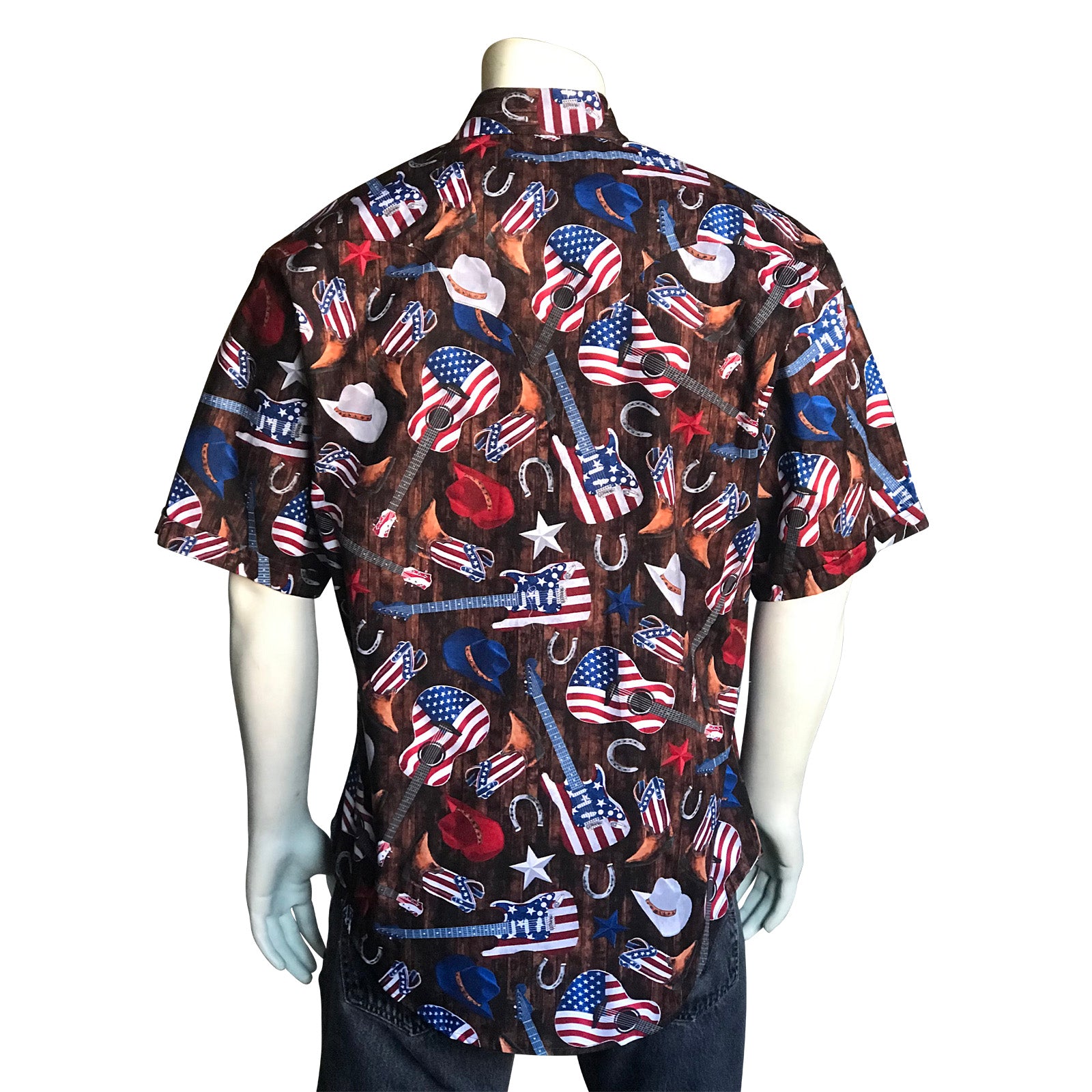 Men’s Short Sleeve Americana Print Western Shirt - M