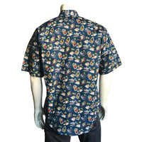 Men’s Short Sleeve Hawaiian Print Western Shirt in Blue - Rockmount