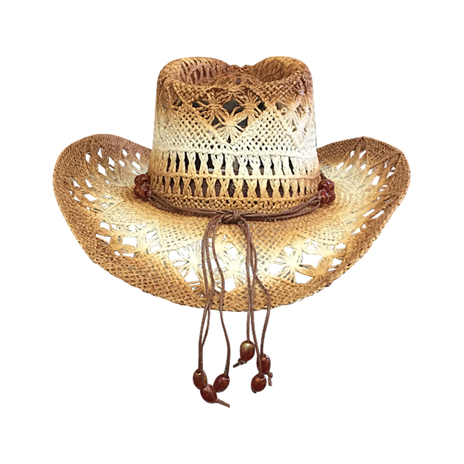 Raffia Straw 2-Tone Pinch Western Cowboy Hat with Beaded Band - Rockmount