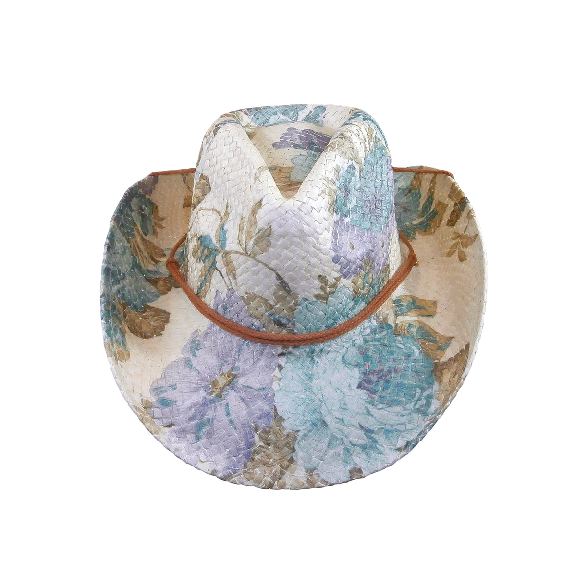 Floral Violet & Green Print Straw Western Cowgirl Hat - Rockmount