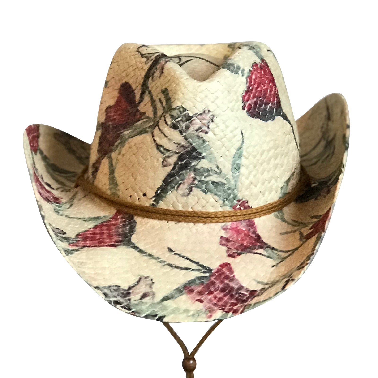 BR Flower Pattern Strap Cowboy Hat - Accessories