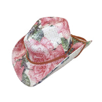 Floral Red & Green Print Straw Western Cowgirl Hat - Rockmount