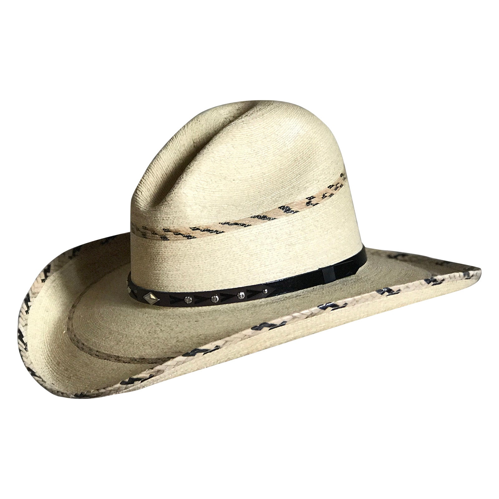 Rockmount Premium Palm Straw Cowboy Hat With Gus Stripe Hat