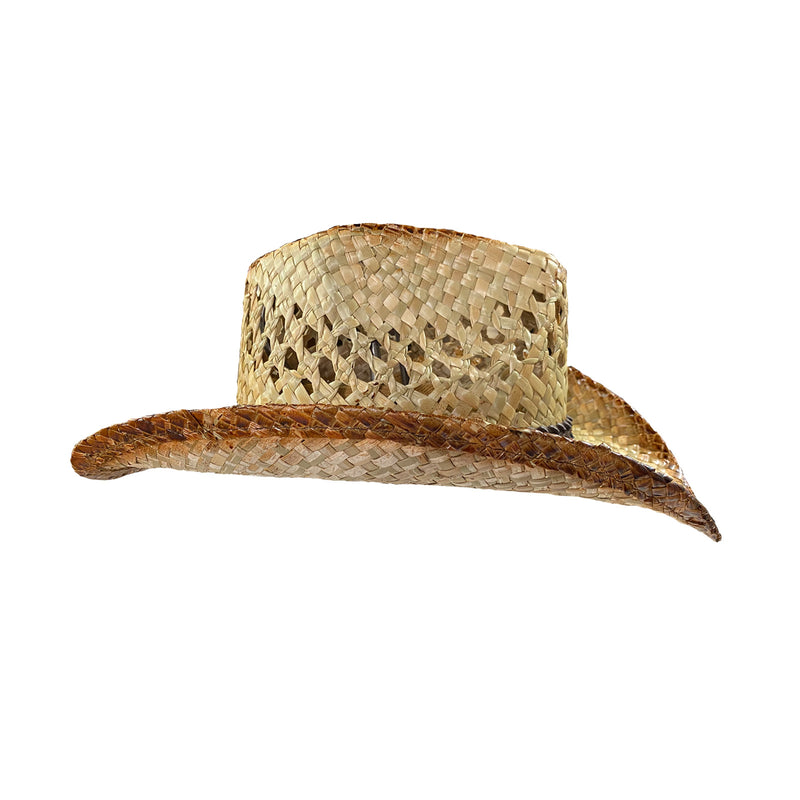 Raffia Full Vent Distressed Brown Band Straw Western Cowboy Hat - Rockmount