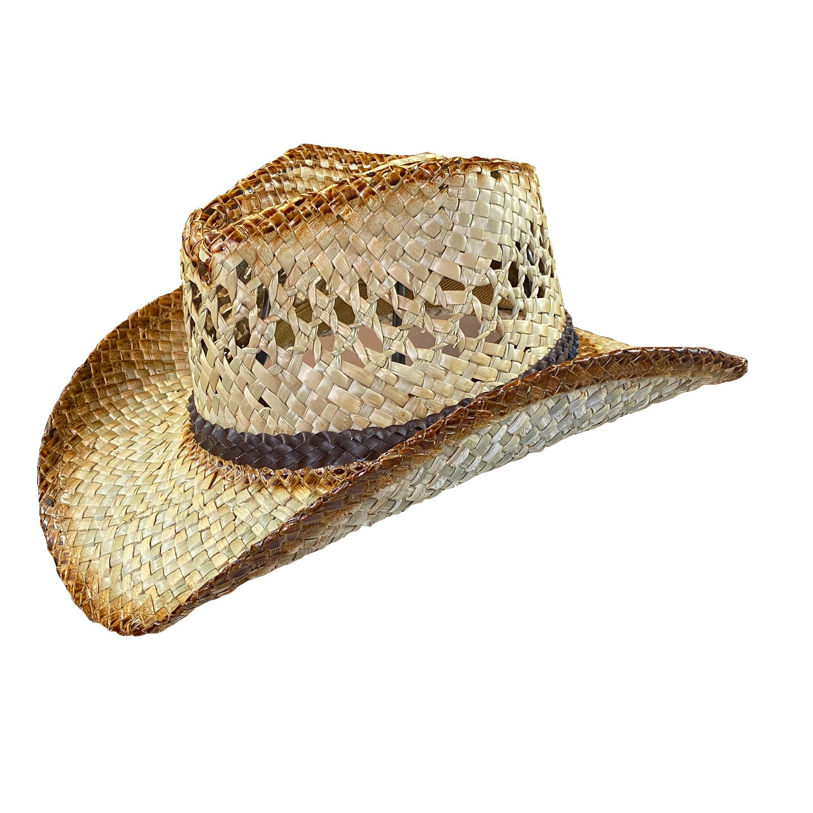 Raffia Full Vent Distressed Brown Band Straw Western Cowboy Hat – Rockmount