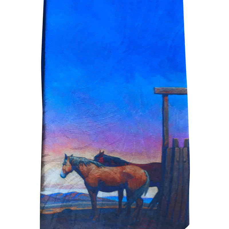 Limited-Edition Outside Sunset with Horses Silk Tie by Howard Post - Rockmount