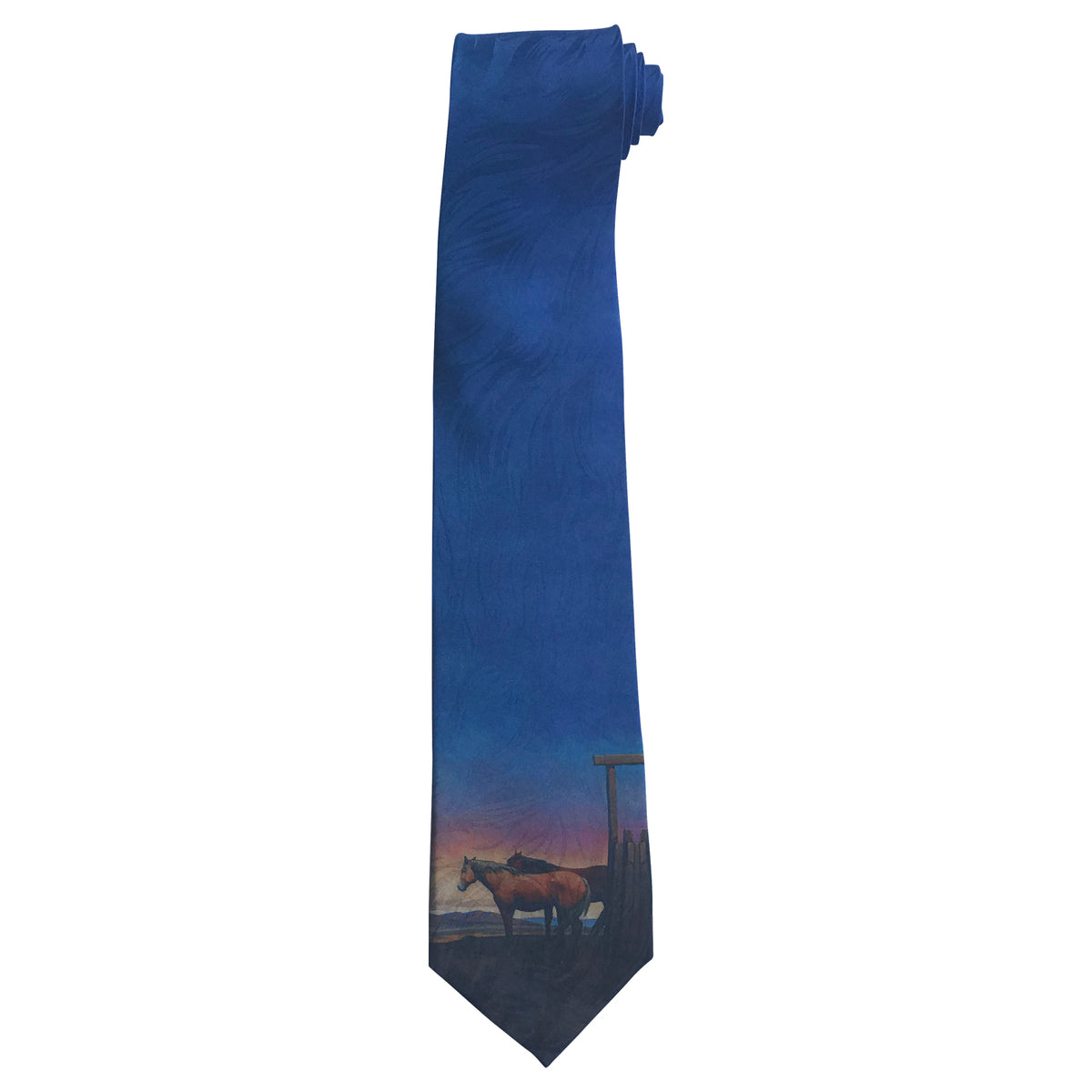 Limited-Edition Outside Sunset with Horses Silk Tie by Howard Post - Rockmount