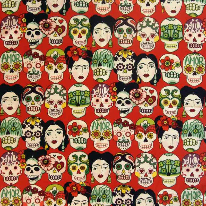 Frida Kahlo & Skulls Western Cotton Bandana in Red - Rockmount