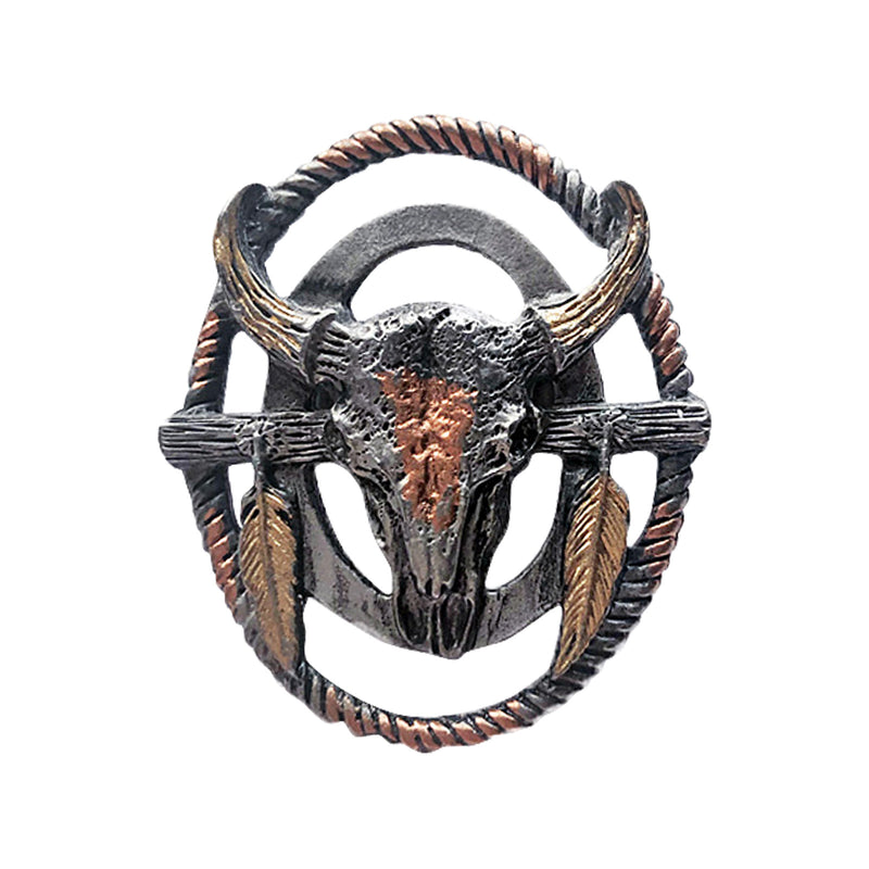Tri-Color Steer Skull with Feathers Western Bolo Tie - Rockmount