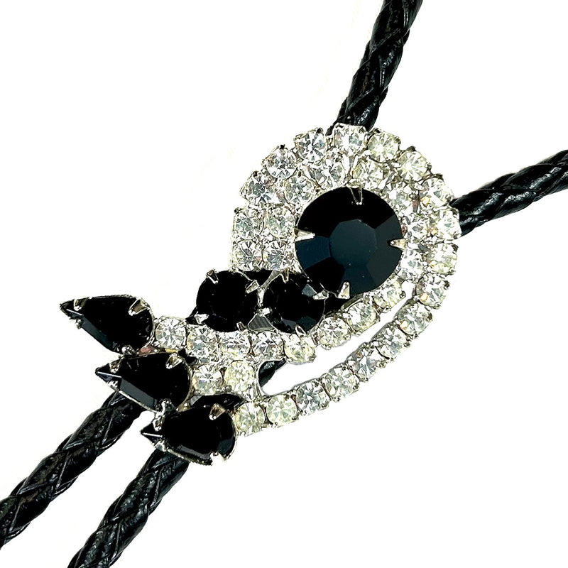 Black & White Rhinestone Western Bolo Tie - Rockmount