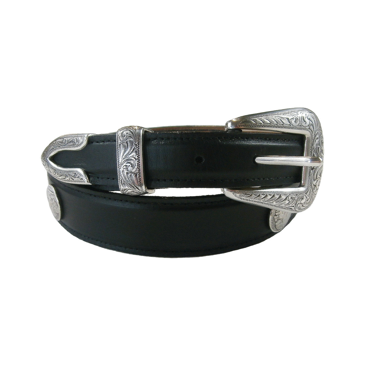 Tapered Genuine Black Leather Western Belt with Buffalo Nickels - Rockmount