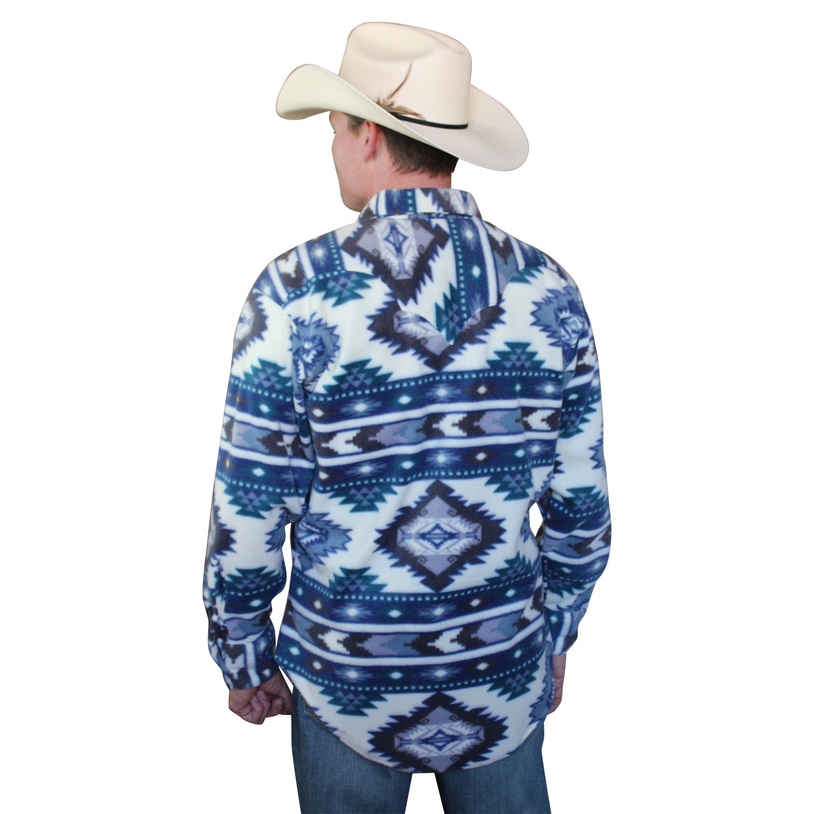 Men's Native Pattern Fleece Western Shirt in Blue & Navy - Rockmount