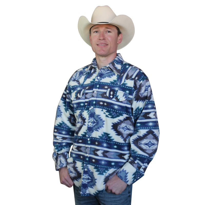Rockmount Men's Native Pattern Fleece Western Shirt in Blue & Navy