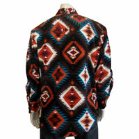 Men's Native Pattern Fleece Western Shirt in Brown & Orange - Rockmount