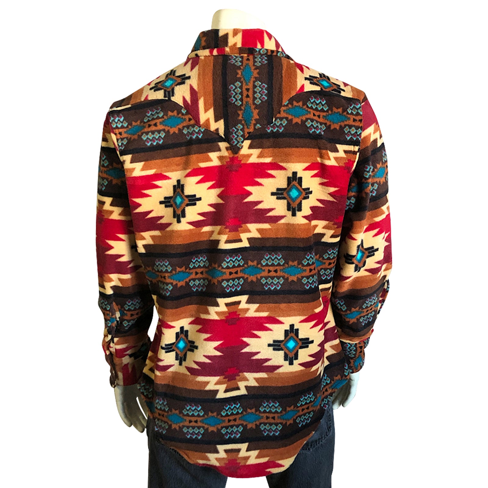 Men's Native Pattern Fleece Western Shirt in Brown & Red - Rockmount
