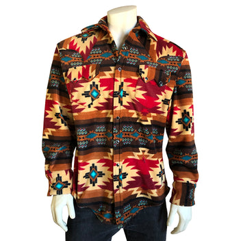 Rockmount Men's Brown & Red Native Pattern Fleece Western Shirt