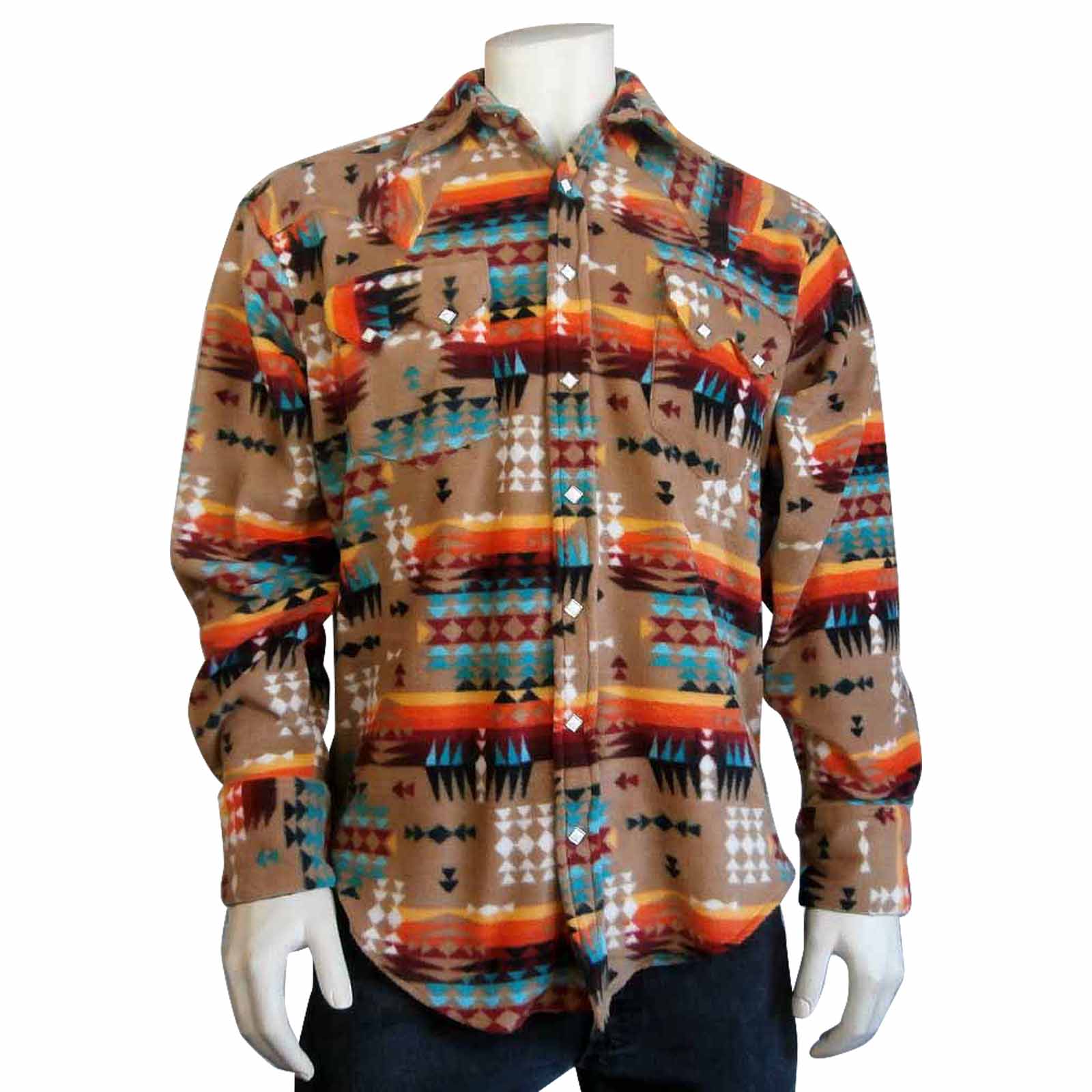 Rockmount Men's Camel & Red Native Pattern Fleece Western Shirt