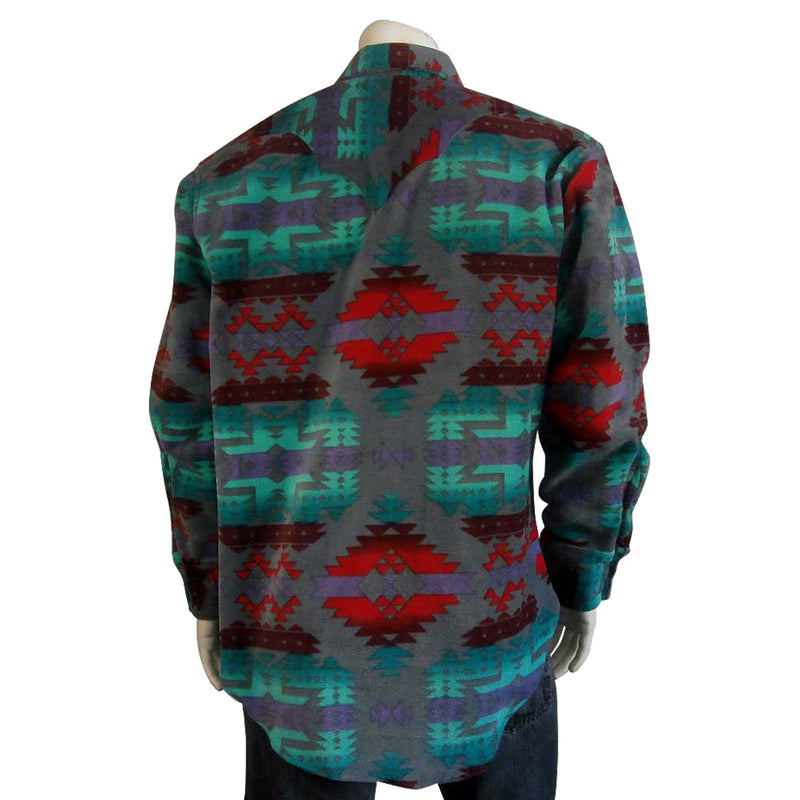 Men's Native Pattern Fleece Western Shirt in Grey & Red - Rockmount