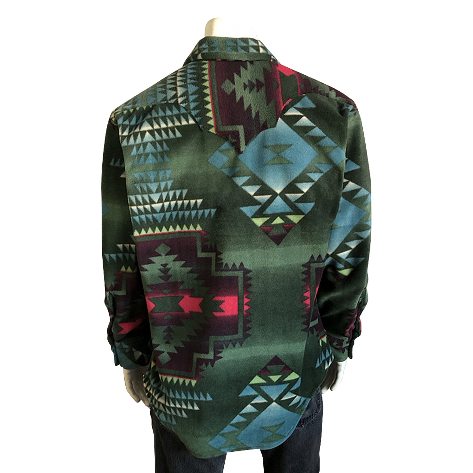 Men's Native Pattern Fleece Western Shirt in Green & Black - Rockmount