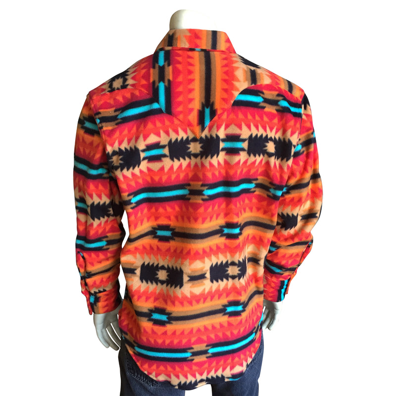 Men's Native Pattern Fleece Western Shirt in Red & Black - Rockmount