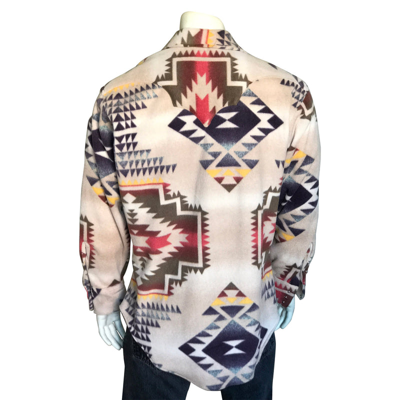 Men's Native Pattern Fleece Western Shirt in Tan & Brown - S