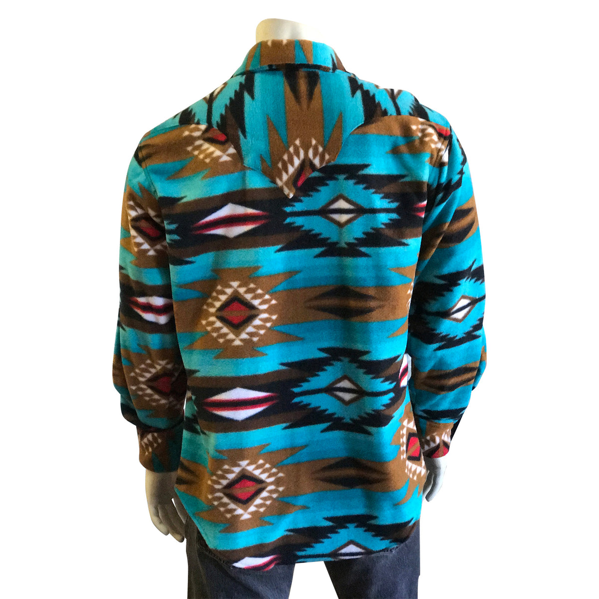 Men's Native Pattern Fleece Western Shirt in Turquoise & Brown - Rockmount