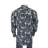 Men’s Black Cactus & Cowboys Print Long Sleeve Western Shirt - Rockmount