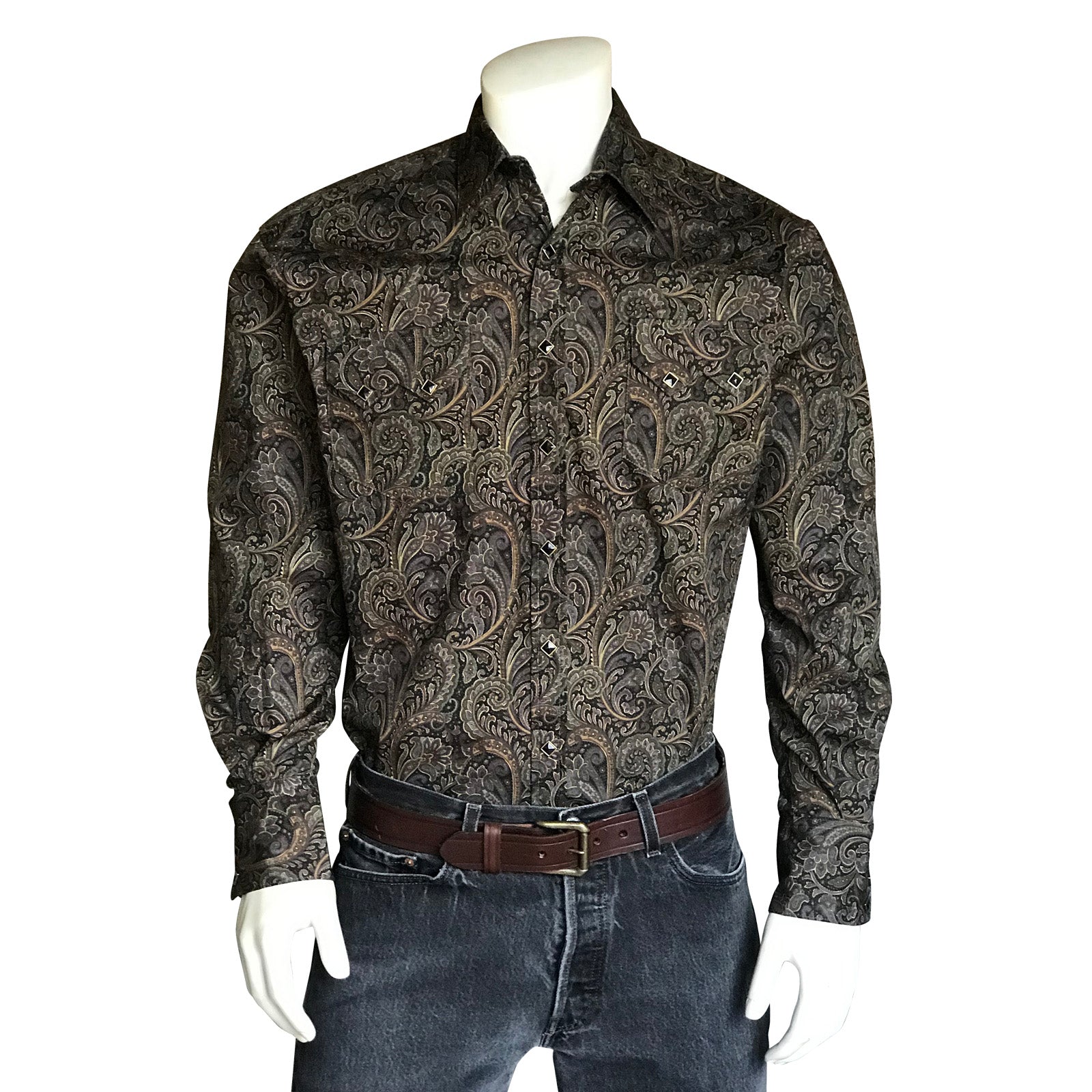 Men's Ornate Paisley Print Western Shirt in Brown - Rockmount