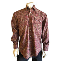 Men's Ornate Paisley Print Western Shirt in Burgundy - Rockmount