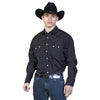 Men's Slim Fit Black Cotton Blend Western Shirt - Rockmount