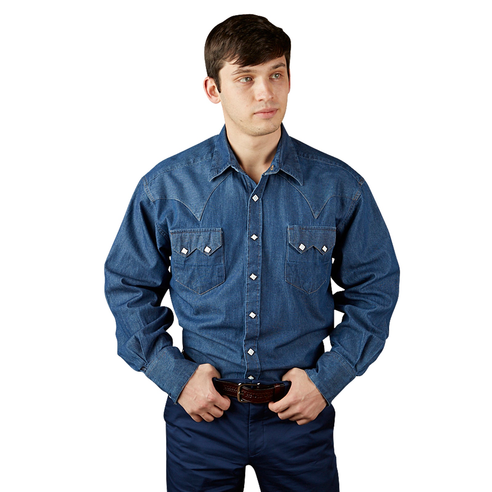 Men's Classic Stonewashed Denim Western Shirt