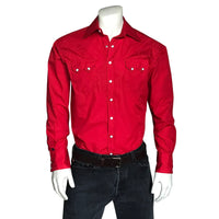 Men's Slim Fit Red Cotton Blend Western Shirt - Rockmount