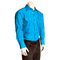 Men's Slim Fit Turquoise Cotton Blend Western Shirt - Rockmount