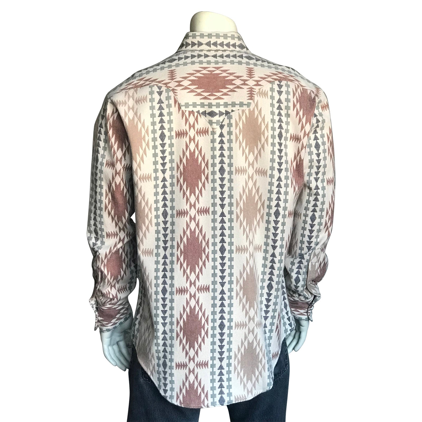 Men's Premium Flannel Jacquard Western Shirt in Brown & Ivory - Rockmount