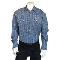Men's Pima Cotton Blue & White Check Western Shirt - Rockmount