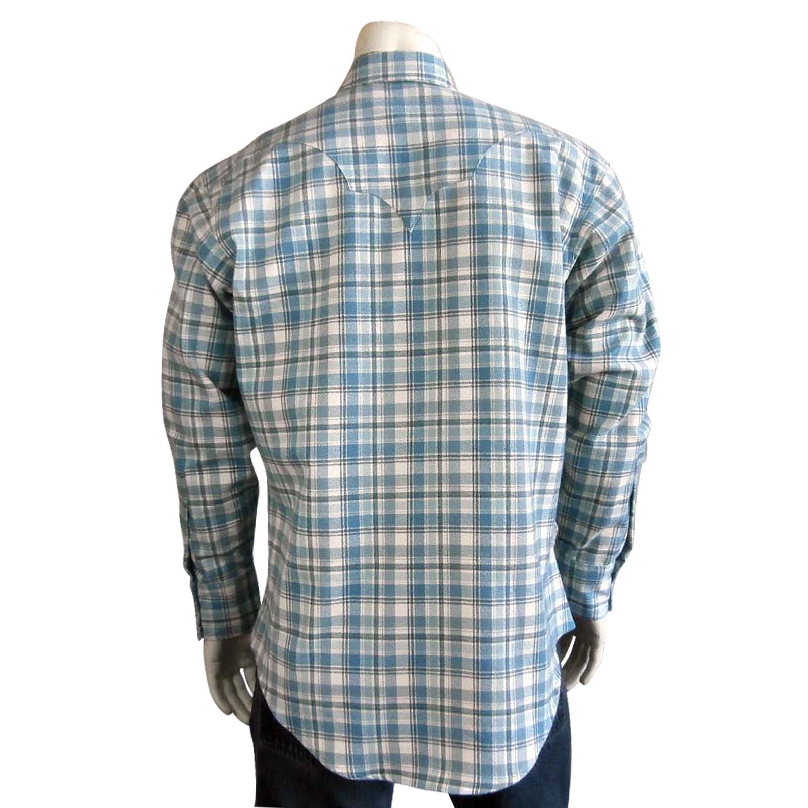 Men's Organic Plush Flannel Dusty Blue Plaid Western Shirt - Rockmount