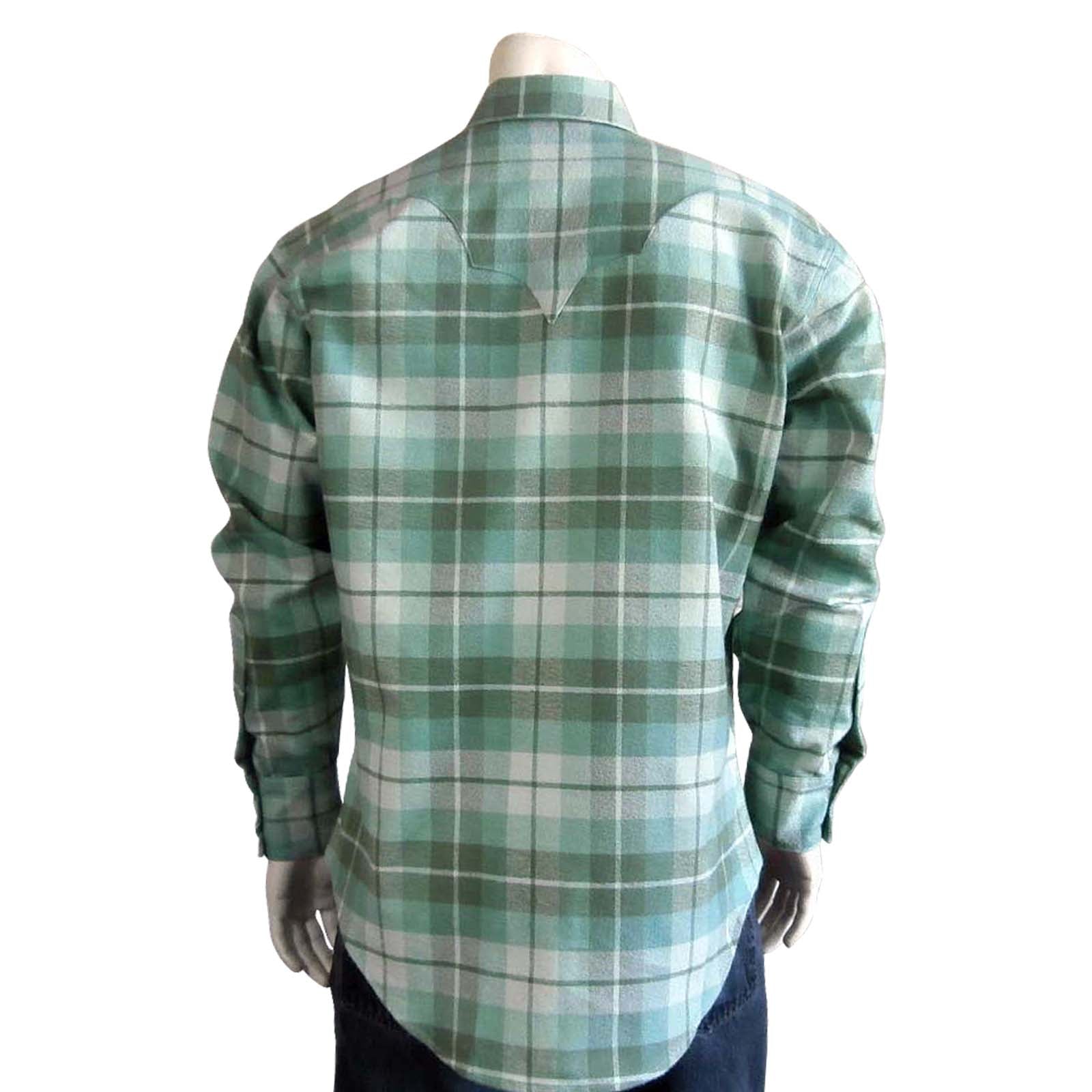 Men's Organic Plush Flannel Sage Green Plaid Western Shirt - Rockmount