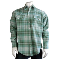 Men's Organic Plush Flannel Sage Green Plaid Western Shirt - Rockmount