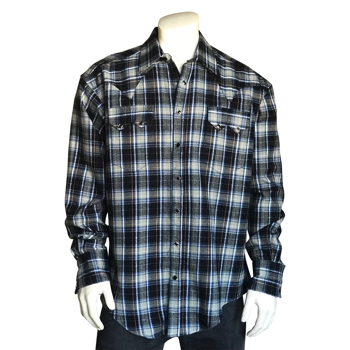 Men's Plush Flannel Black & Grey Plaid Western Shirt - Rockmount