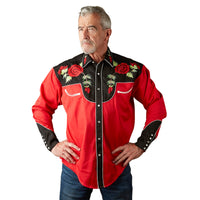 Men's Vintage 2-Tone Red Roses Embroidery Western Shirt - Rockmount