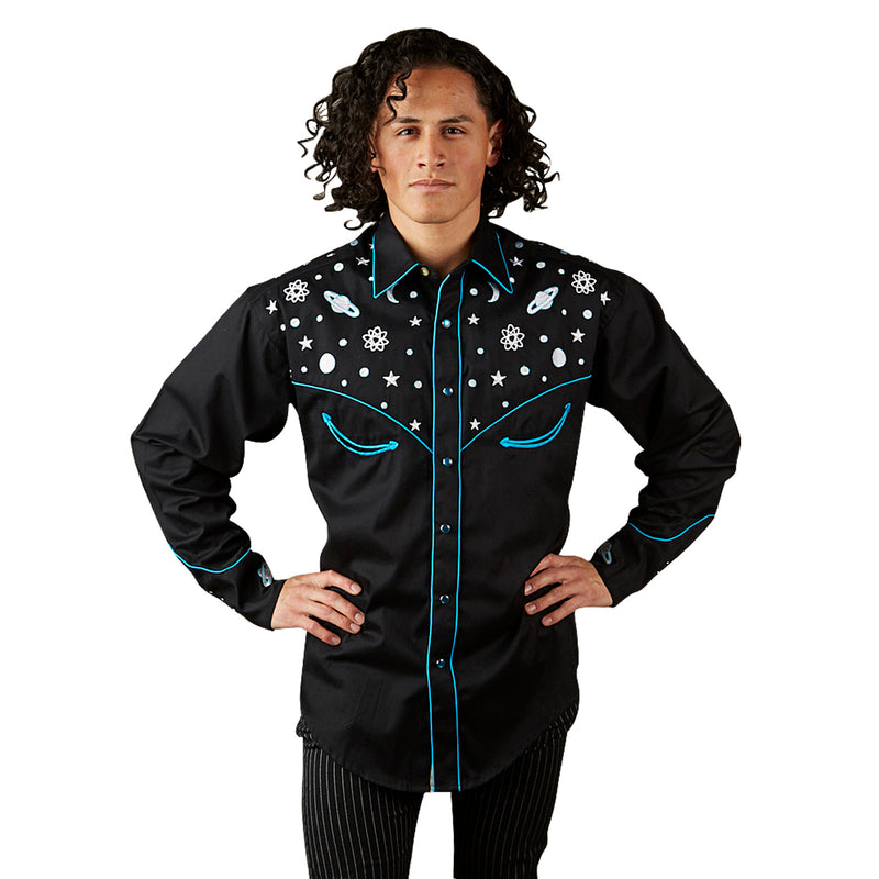 Men's Out of This World Embroidered Black Western Shirt - Rockmount