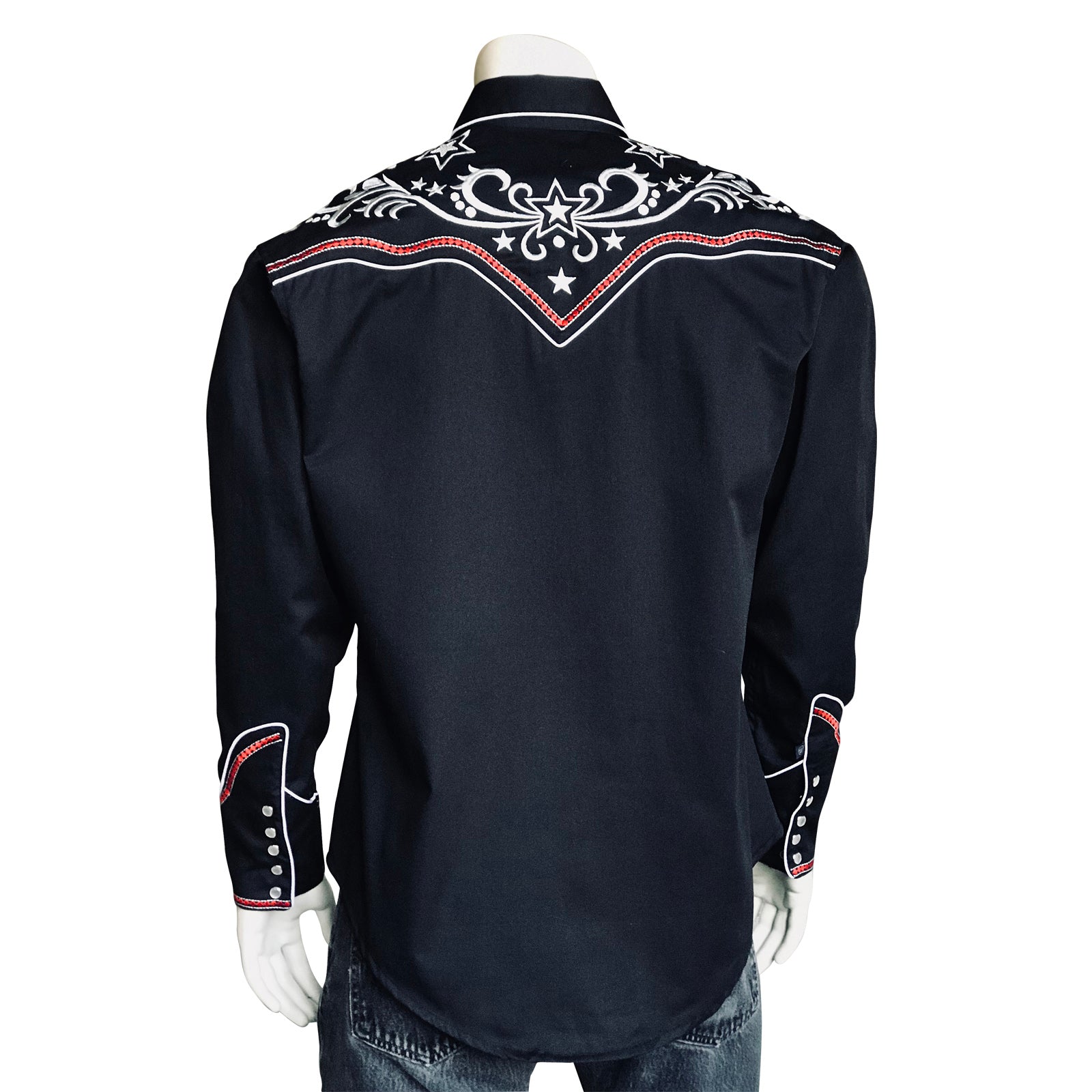 Men’s Stars & Scrolls Embroidered Black Western Shirt