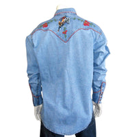 Men's Vintage Bronc Embroidered Western Shirt in Denim - Rockmount