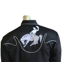 Men's Vintage Bronc Embroidered Western Shirt in Black & White - Rockmount