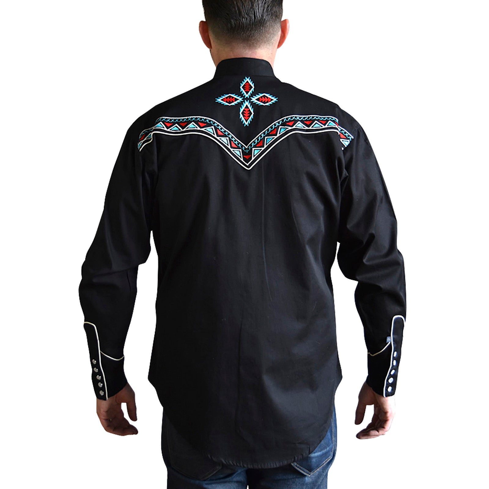 Men's Native Pattern Embroidery Black Western Shirt - Rockmount